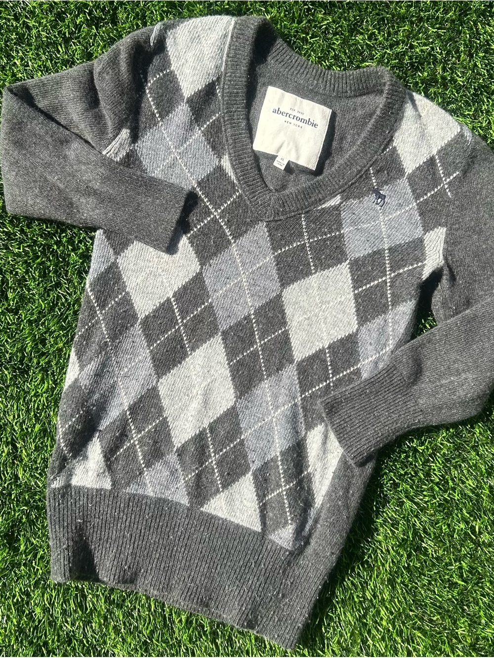 Abercrombie & fitch Y2K argyle sweater v neck quarter sleeve